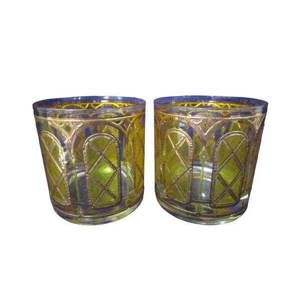 Mid Century Cocktail Martini Drinks Pitcher Set Stained Glass Yellow Gold EUC - Picture 11 of 16